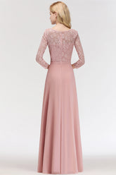 Elegant 3/4 Sleeves Lace Long Dusty Rose Bridesmaid dresses